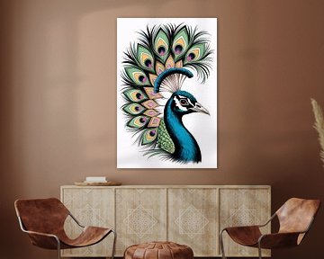 Pauw met kleurrijke veren van Imperial Art House