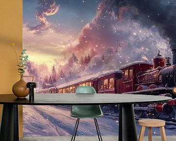 Weihnachtszug fährt durch ein Winterwunderland von Digitale Schilderijen