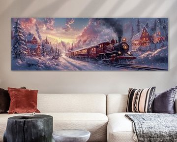 Kersttrein doorkruist een winters wonderland van Digitale Schilderijen