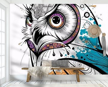 Abstract colourful owl artwork by Imperial Art House