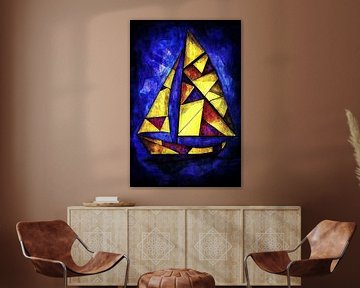 Abstracte zeilboot in levendige kleuren van Imperial Art House