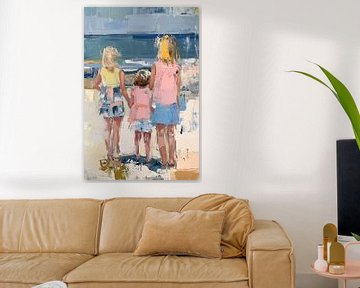 Kinderen aan de zee schilderij van Imperial Art House