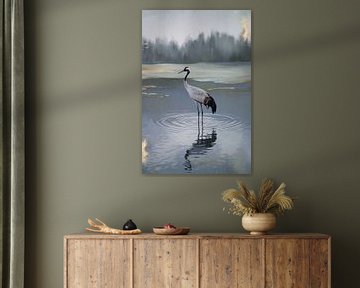 Elegante kraanvogel in water van Imperial Art House