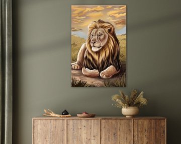 Resting lion with golden mane by Imperial Art House