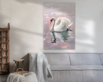 Elegante zwaan in kalm water van Imperial Art House