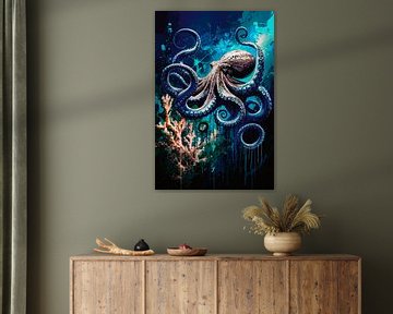 Surrealer Oktopus mit bunten Korallen von Imperial Art House