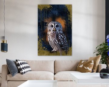 Artistic owl in blue and yellow