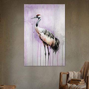 Grue aquarelle sur fond violet sur Imperial Art House