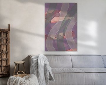 Modern abstract schilderij in lila, groen, wit en zacht terra. van Dina Dankers
