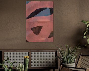 Modern abstract schilderij in roze, bruin, blauw. van Dina Dankers