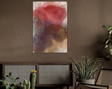 Modern abstract schilderij in rood, bruin, geel, violet. van Dina Dankers