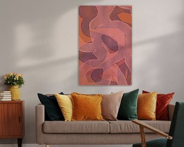 Modern abstract schilderij in roze, paars, terracotta. van Dina Dankers