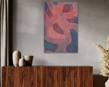Modern abstract schilderij in neonroze, terra, paars en blauw. van Dina Dankers