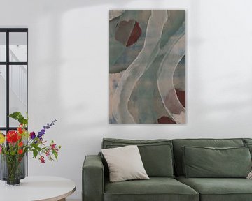 Modern abstract schilderij in wit, groen, grijs en bruin. van Dina Dankers