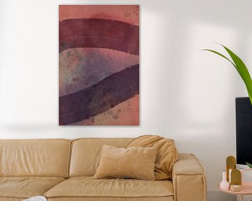 Modern abstract schilderij in roze, paars, koraal en groen. van Dina Dankers