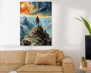Man op de top van een berg