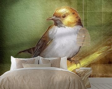 Süßer kleiner Vogel auf goldenem Zweig