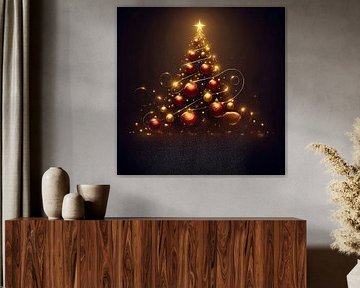 Elegant Gold and Red Christmas Tree Glitter by fredi arlangga