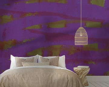 Colorful abstract modern art. Pop of colors. Purple and warm green.