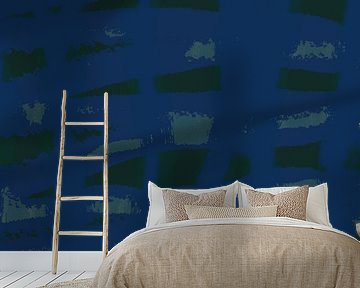 Colorful abstract modern art. Pop of colors. Blue and green lines.