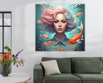 Woman surrounded by fish by Fgworks