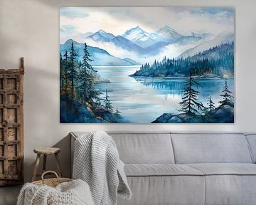 Paysage paisible de montagne et d'eau