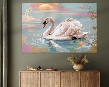 Anmutiger Schwan bei Sonnenuntergang von Imperial Art House