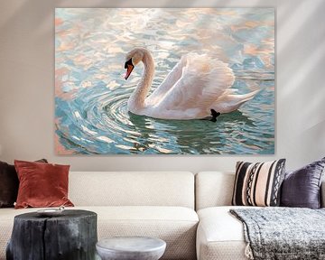 Resting swan on calm water by Imperial Art House