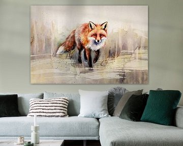 Ornate watercolour fox painting by Imperial Art House