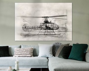 Gedetailleerde tekening, schets van een helikopter -  van Peter Pen tekeningen en schilderijen