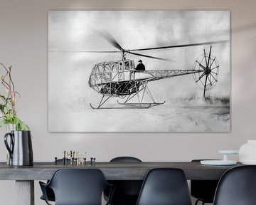 Tekening, gedetailleerde schets van één van de eerste helikopters -  van Peter Pen tekeningen en schilderijen