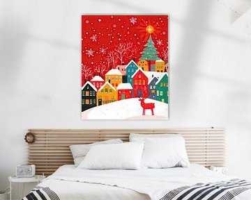 Sneeuwvlokken en Kleurrijk Dorp van De Mooiste Kunst