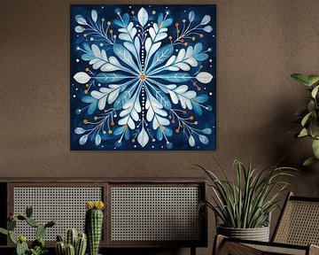 Winter Art | Icy Leaves Dark Blue Night by Wonderful Art