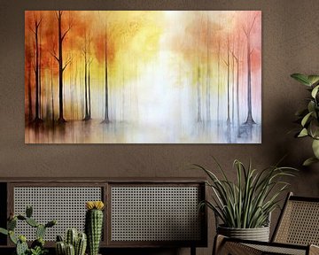 Misty autumn forest with reflections by Frank Heinz