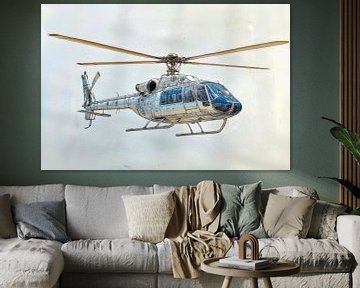 Gedetailleerde tekening van een helikopter -  van Peter Pen Tekeningen en Aquarel schilderijen