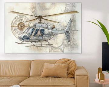 Gedetailleerde tekening van een helikopter - 