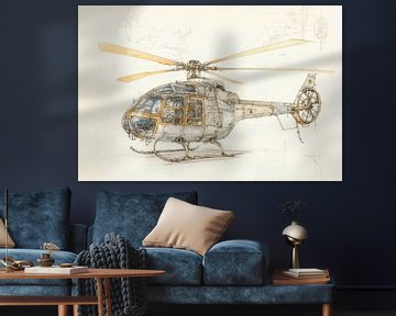 Gedetailleerde tekening van een helikopter - 