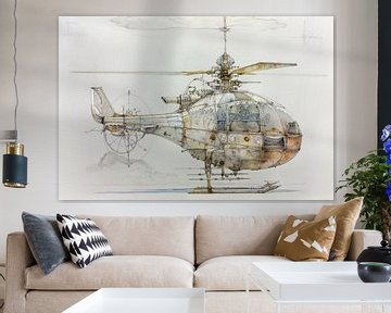 Gedetailleerde tekening van een helikopter -  van Peter Pen tekeningen en schilderijen