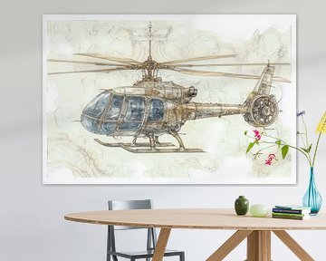 Gedetailleerde tekening van een helikopter -  “Helicopter Art van Peter Pen tekeningen en schilderijen