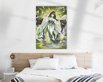 Anime meisje in groene jurk van Kaua Araujo