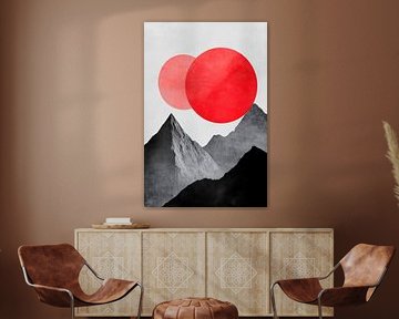 Abstrakte Berge mit roten Sonnen von Poster Art Shop