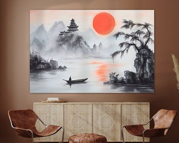 Abendstimmung am Wasser – Asiatische Landschaft von Poster Art Shop