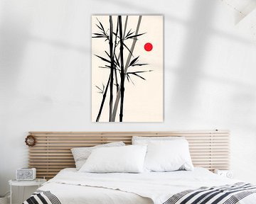 Bamboo with red sun - Minimalist by Poster Art Shop