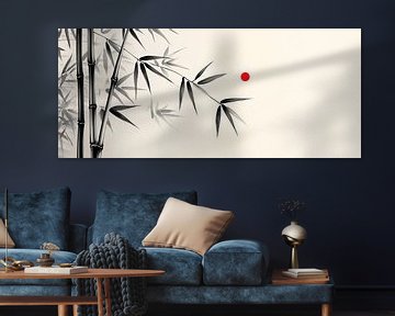 Bamboo branches and red dot - Minimalist by Poster Art Shop