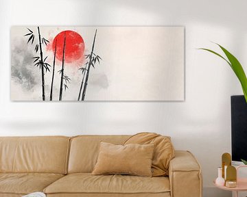 Bamboo in front of a red sunset by Poster Art Shop