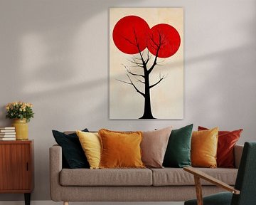 Boom en rode cirkels - Grafisch minimalistisch van Poster Art Shop