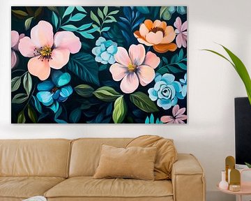 Bloemenpracht op donkergroen van Poster Art Shop