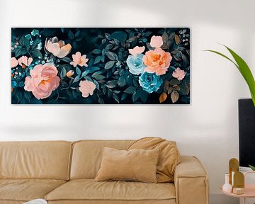 Bloemenpracht op donkere achtergrond van Poster Art Shop