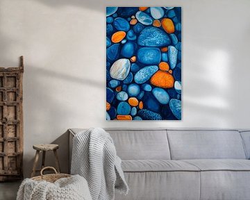 Kleurrijke stenen op een diepblauwe achtergrond van Poster Art Shop