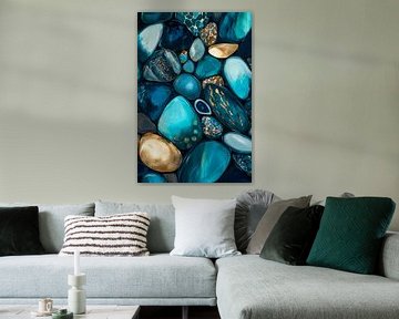 Edelstenen in turkoois en goud van Poster Art Shop